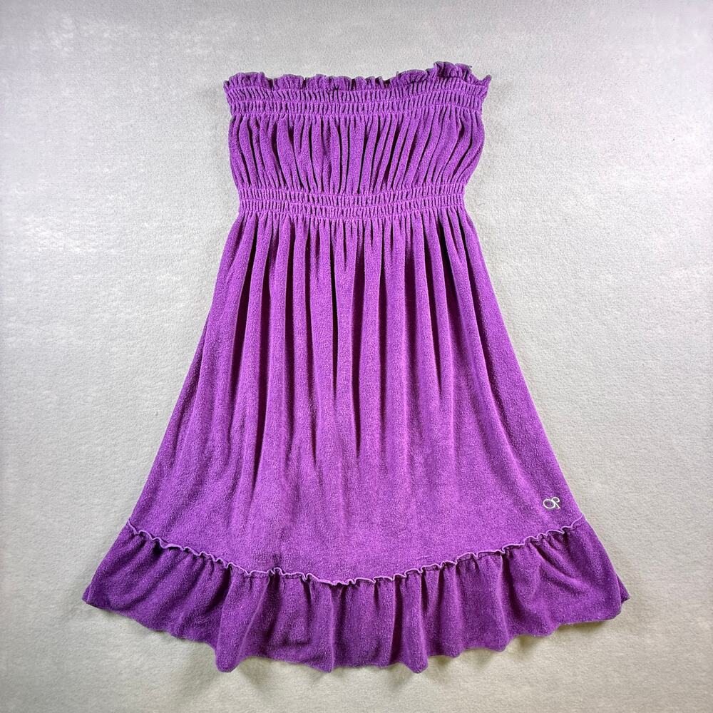 Vtg 80s OP terry cloth swim cover up dress - purple tube top ruffle size M